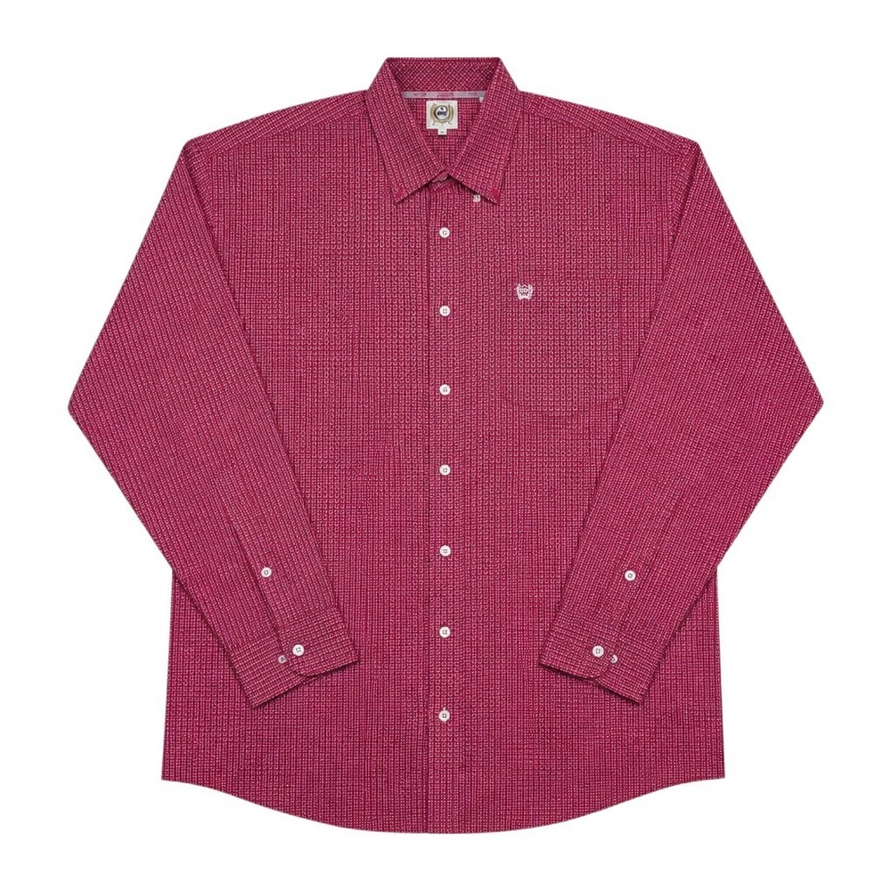 Cinch Mens Long Sleeve Button Down Shirt Red White Geometric Western MTW1105658 - Picture 2 of 9